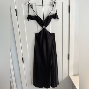 Verge Girl Cut Out black satin midi dress, new with tags, size AU8 or small